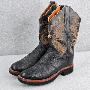Lucchese 2000 Boots Womens 8.5 B Black Full Quill Ostrich Leather Ropers Vintage